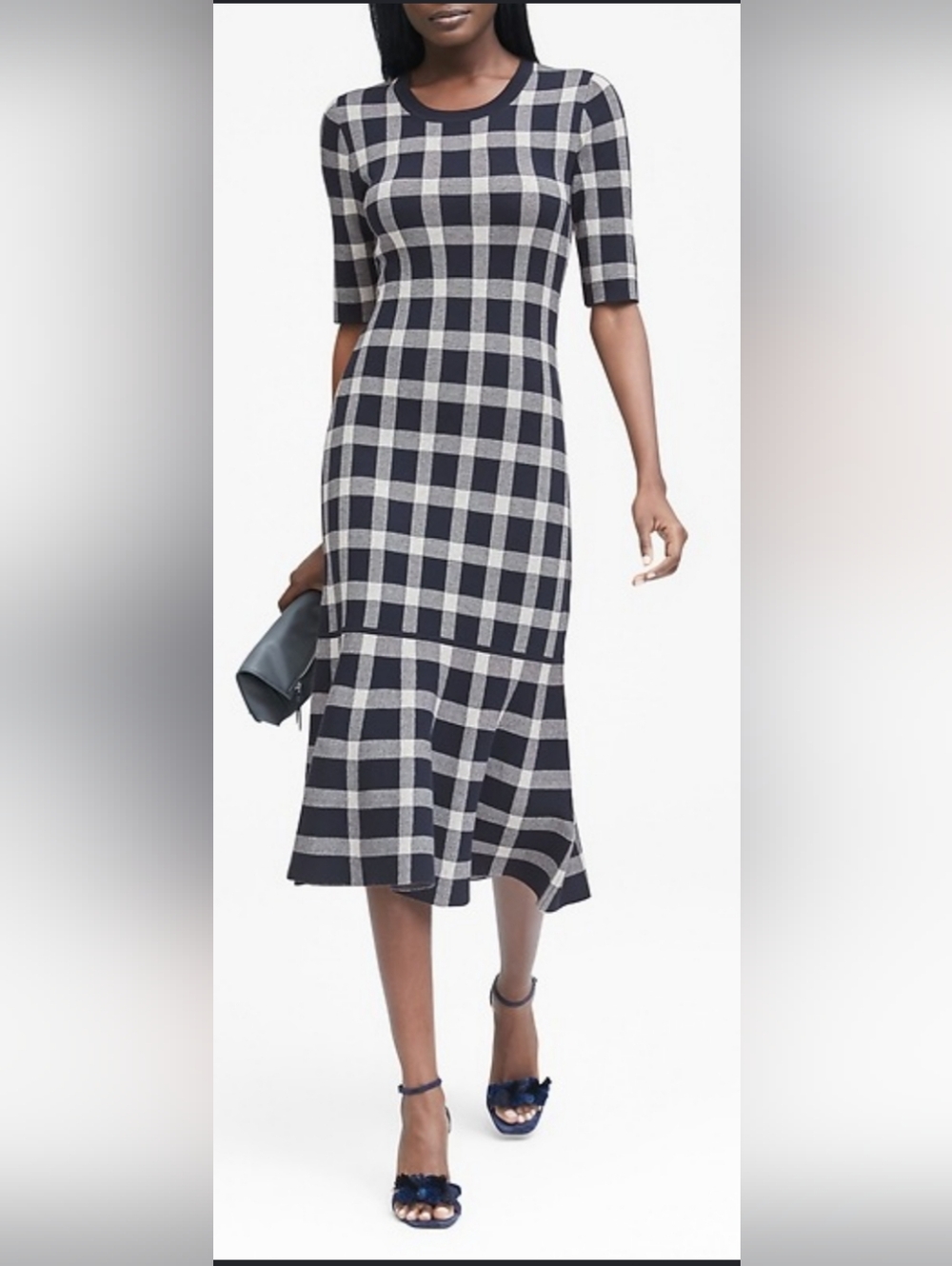 Banana Republic Gingham Sweater Midi Dress Women Size Medium